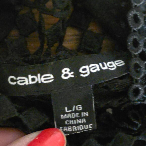 Cable & Gauge Womens Peasant Top Large Open Black Lace Bell Ballooon Boho Mock - Picture 3 of 7